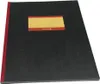 A black notebook with a red spine and a yellow label on the front cover. Produktbild-Vorschau