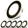 A set of five round LED downlights with a black inner ring and a white outer frame, arranged in a row below a single downlight shown from a slightly elevated angle. Produktbild-Vorschau
