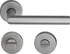 A set of door hardware, including a lever handle and two rosettes, displayed against a white background. Produktbild-Vorschau