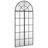 A tall, arched window mirror with a black metal frame, divided into multiple panes. Anteprima dell’immagine prodotto