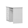 A white desk with pink drawer pulls, shown from a side angle against a white background. Produktbild-Vorschau