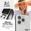 A collage showing an iPhone 15 Pro Max case, a woman taking a selfie, and the back of an iPhone 15 Pro Max. Produktbild-Vorschau
