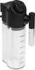 A close-up, angled view of a black and clear milk frother carafe with measurement markings. Voir les images du produit
