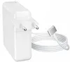 A white Macbook charger with a MagSafe T-Type connector and a coiled white cable is shown against a white background. Produktbild-Vorschau