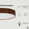 A close-up of a wooden ceiling lamp with measurement details and lightbulb icon. Anteprima dell’immagine prodotto