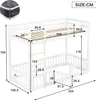 A diagram of a white bunk bed with dimensions indicated by lines and numbers. Voir les images du produit