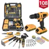A collection of tools and a power drill are laid out on a white background. Produktbild-Vorschau