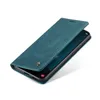 A dark cyan blue phone case is shown open, with a smartphone inside, against a white background. Produktbild-Vorschau