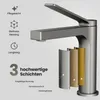 A close-up diagram of a faucet showing its layered construction and highlighting its features. Voir les images du produit