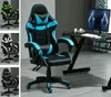 A collage of gaming chairs in different colors, with one chair shown in a room with a desk and computer. Voir les images du produit