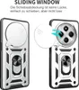 Two views of a phone case with a sliding camera cover and a ring holder. Produktbild-Vorschau
