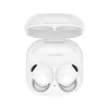 A pair of white wireless earbuds with their charging case open, shown from a top-down perspective against a plain white background. Produktbild-Vorschau