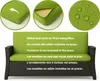 A sofa with green cushions, with three circular close-up images of the cushions above it. Anteprima dell’immagine prodotto