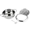 A set of stainless steel cookware, including a pot with handles, a lid with a grill pattern, and a small ladle, arranged on a white background. Náhled obrázku produktu
