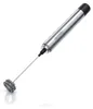 A silver milk frother with a black cap, resting on a white surface. Produktbild-Vorschau