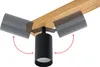 A black spotlight fixture with two adjustable heads mounted on a wooden beam. Produktbild-Vorschau