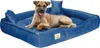 A dog is lying on a blue dog bed. Voir les images du produit