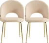 Two beige upholstered dining chairs with gold metal legs are shown against a white background. Podgląd zdjęcia produktu