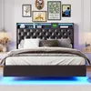 Lit Coffre 140x200 cmPolyuréthaneNoir, LED, Charge USB, Voir les images du produit 2