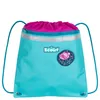 A turquoise drawstring backpack with pink accents and a floral patch. Podgląd zdjęcia produktu