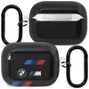 Two black AirPods Pro cases with BMW branding and racing stripes are shown against a white background. One case is shown from the top, and the other from the side. Náhled obrázku produktu
