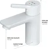 A white bathroom faucet with measurement lines and labels. Produktbild-Vorschau