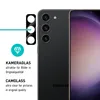A close-up of a smartphone's rear camera module and a protective glass cover. Produktbild-Vorschau
