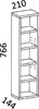 A line drawing of a tall, narrow shelving unit with five shelves. Dimensions are indicated by numbers on the left and top of the image. Podgląd zdjęcia produktu