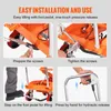 Four images showing steps for installation and use of a hydraulic lift table. Anteprima dell’immagine prodotto