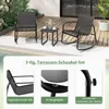 A patio furniture set with two chairs and a table on a wooden deck next to a pool. Podgląd zdjęcia produktu