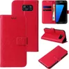 A collage of images showing a red floral flip phone case for a Samsung Galaxy S7 edge. Produktbild-Vorschau