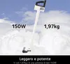 A cordless vacuum cleaner is shown against a background of clouds and blue sky, with text indicating its power and weight. Náhľad obrázku produktu