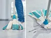 A collage showing a mop being used to clean a floor and a close-up of the mop head on a tiled floor with dirt. Náhľad obrázku produktu