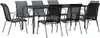 A black metal and textilene dining set with eight chairs around a rectangular table, presented on a white background. Produktbild-Vorschau