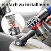 A close-up view of a hand attaching a part to a vacuum cleaner, with a larger image showing the vacuum cleaner in use. Produktbild-Vorschau