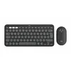 A black wireless keyboard and mouse set on a white background. Produktbild-Vorschau