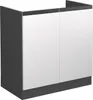 A 3D rendering of a white and anthracite kitchen base cabinet with two doors. Náhled obrázku produktu