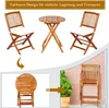 A collage showing a wooden bistro set in different configurations and a folded chair. Produktbild-Vorschau