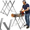 A man is using a chainsaw to cut a log on a metal sawhorse. Anteprima dell’immagine prodotto