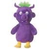 A plush toy monster with purple fur, green hair, and yellow feet, standing against a white background. Produktbild-Vorschau