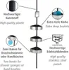 A diagram illustrating the features of a telescopic shower caddy. Produktbild-Vorschau
