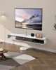 A modern living room with a wall-mounted TV stand and television. Náhľad obrázku produktu