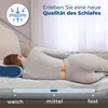 A woman is lying on a mattress, demonstrating its comfort and support. Produktbild-Vorschau