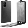 A black flip case for a Samsung Galaxy A71 phone is shown, with the phone inside and the case open. Produktbild-Vorschau