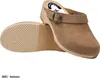 A pair of beige wooden clogs are shown against a white background. Produktbild-Vorschau