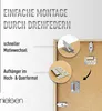 Marketing image showing how to assemble and use a picture frame with rotating springs. Produktbild-Vorschau