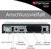 The back panel of a satellite receiver is shown with labels indicating the various ports and connections. Produktbild-Vorschau
