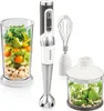 A hand blender and its accessories are displayed against a white background. Náhled obrázku produktu
