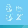 A collage of four icons related to baby care. Produktbild-Vorschau
