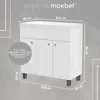 A white washbasin cabinet with dimensions indicated by text overlays. Náhled obrázku produktu